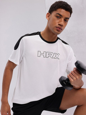 HRX by Hrithik Roshan Printed Men Round Neck White, Black T-Shirt