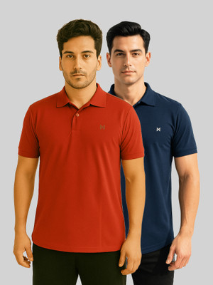 Force NXT Solid Men Polo Neck Maroon, Blue T-Shirt