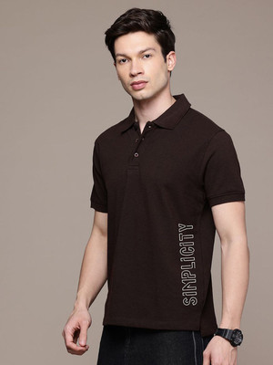 Moda Rapido Printed Men Polo Neck Brown T-Shirt