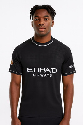 teky Printed Men Polo Neck Black T-Shirt