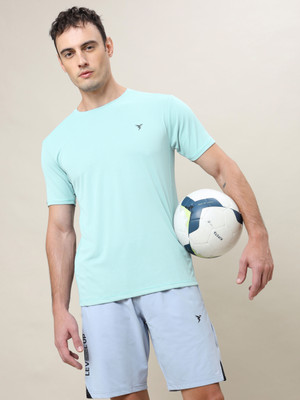 TECHNOSPORT Solid Men Round Neck Blue T-Shirt