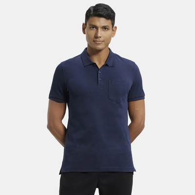 JOCKEY Solid Men Polo Neck Blue T-Shirt
