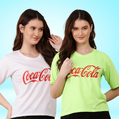 69 FASHION STREET Printed Women Round Neck White, Green T-Shirt