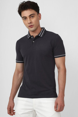 PETER ENGLAND Solid Men Polo Neck Grey T-Shirt