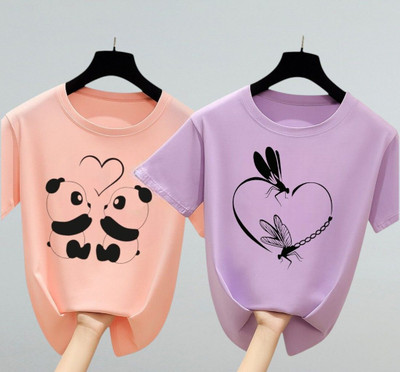 ADIXUS Graphic Print Women Round Neck Pink, Purple T-Shirt