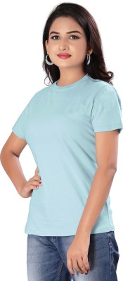 SHIV FASHION Solid Women Round Neck Light Blue T-Shirt