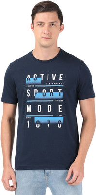 JOCKEY Printed, Typography Men Round Neck Dark Blue T-Shirt