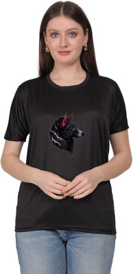 EKTABAZAR Printed Women Round Neck Black T-Shirt