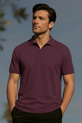 VARNIQ STYLE Solid Men Polo Neck Maroon T-Shirt