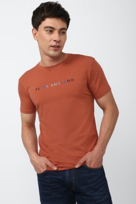 PETER ENGLAND Typography Men Round Neck Orange T-Shirt