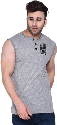 BEYOU FASHION Graphic Print Men Henley Neck Silver T-Shirt