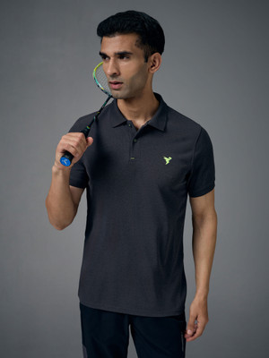 TECHNOSPORT Solid Men Polo Neck Grey T-Shirt