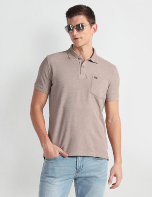 Arrow Sport Self Design Men Polo Neck Beige T-Shirt