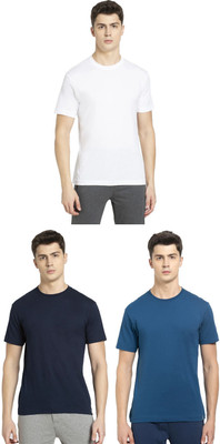JOCKEY Solid Men Round Neck Dark Blue, Blue, White T-Shirt