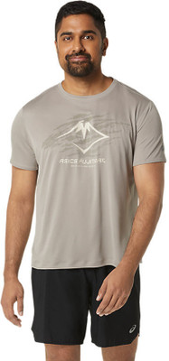 Asics Printed, Typography Men Round Neck Grey T-Shirt
