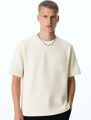 NOBERO Solid Men Crew Neck White T-Shirt