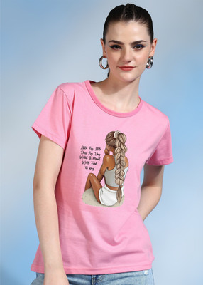Moda Rapido Printed Women Round Neck Pink T-Shirt