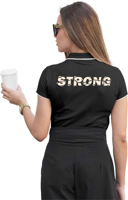 Fighterhero Printed Women Polo Neck Grey T-Shirt