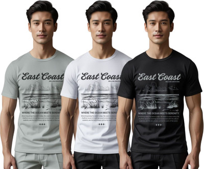 Millionemotions Printed Men Round Neck Grey, Black, White T-Shirt