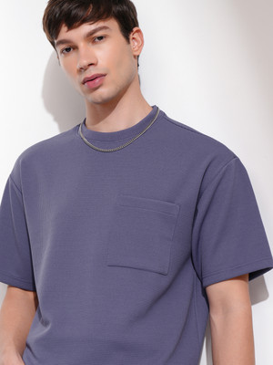 HIGHLANDER Self Design Men Round Neck Purple T-Shirt