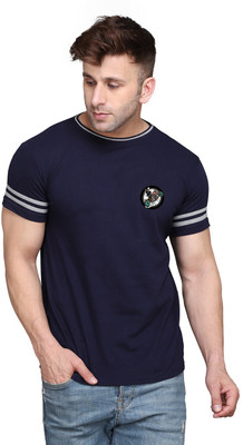 tfurnish Embroidered Men Crew Neck Dark Blue T-Shirt