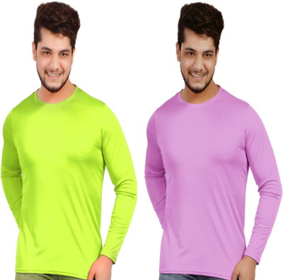 KASPY Solid Men Round Neck Green, Pink T-Shirt