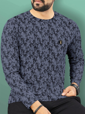 VeBNoR Printed Men Round Neck Grey T-Shirt