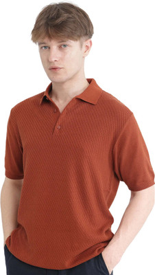 RARE RABBIT Solid Men Polo Neck Brown T-Shirt