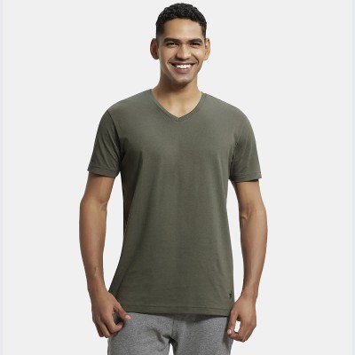 JOCKEY Solid Men V Neck Green T-Shirt