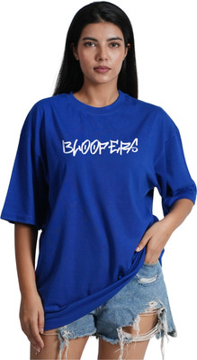 BLOOPERS Printed Women Round Neck Blue T-Shirt