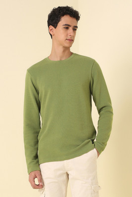 Allen Solly Solid Men Crew Neck Green T-Shirt