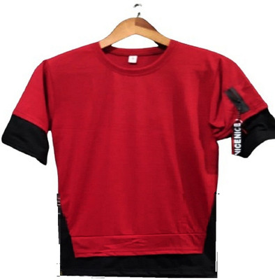 SAHAL FASHION Solid Men Round Neck Maroon T-Shirt