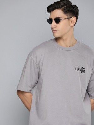 LEVI'S Solid Men Round Neck Grey T-Shirt