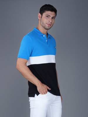 Zvezda Colorblock Men Polo Neck Light Blue, Black, White T-Shirt