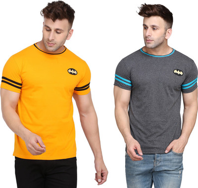 BEYOU FASHION Striped Men Round Neck Grey, Yellow T-Shirt