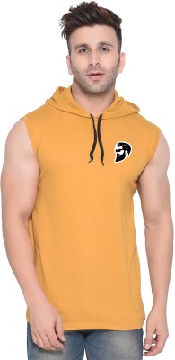 Lawful Casual Printed Men Hooded Neck Gold T-Shirt