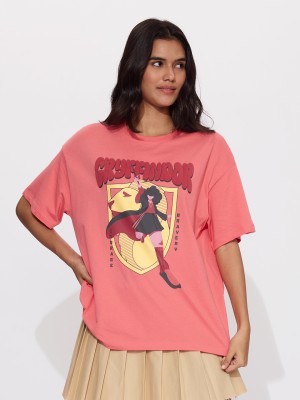 The Souled Store Graphic Print Women Round Neck Pink T-Shirt