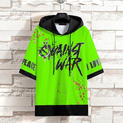 Lieo Trend Printed Men Hooded Neck Light Green T-Shirt