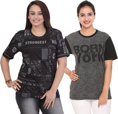 HouseOfCommon Printed Women Round Neck Multicolor T-Shirt