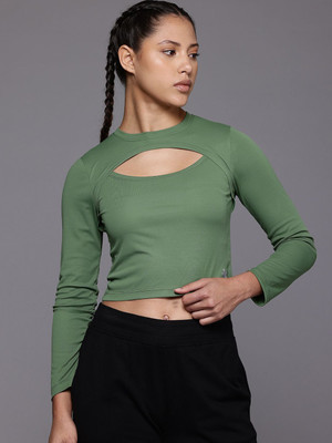 HRX by Hrithik Roshan Solid Women Round Neck Green T-Shirt