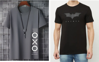 Pachirisu Graphic Print Men Round Neck Grey, Black T-Shirt