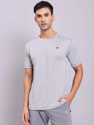 SPOWEARY Solid Men Round Neck Grey T-Shirt