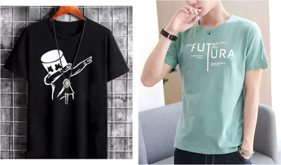 Pachirisu Printed Men Round Neck Black, Light Green T-Shirt