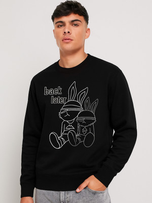 Jump Cuts Printed Men Round Neck Black, White T-Shirt