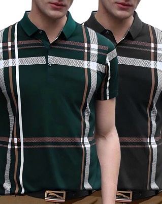 AUSK Checkered Men Polo Neck Multicolor, Dark Green, White T-Shirt