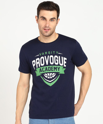 PROVOGUE Typography Men Round Neck Navy Blue T-Shirt
