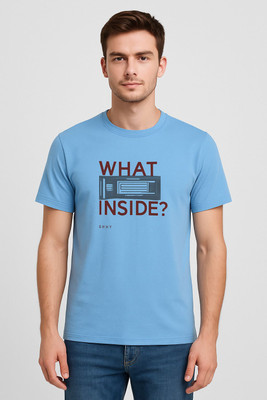 REDkLO Typography, Graphic Print Men Round Neck Light Blue T-Shirt