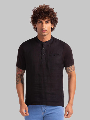 PARX Solid Men Polo Neck Black T-Shirt