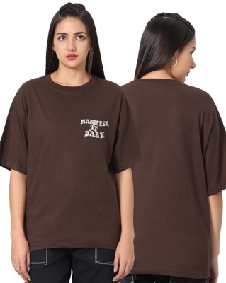 Besick Solid Women Round Neck Brown T-Shirt