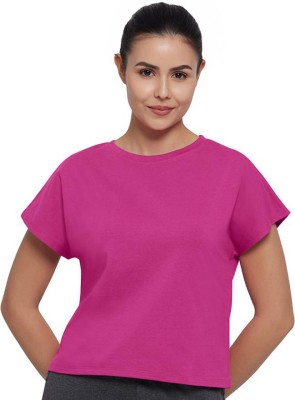 Amante Solid Women Round Neck Purple T-Shirt